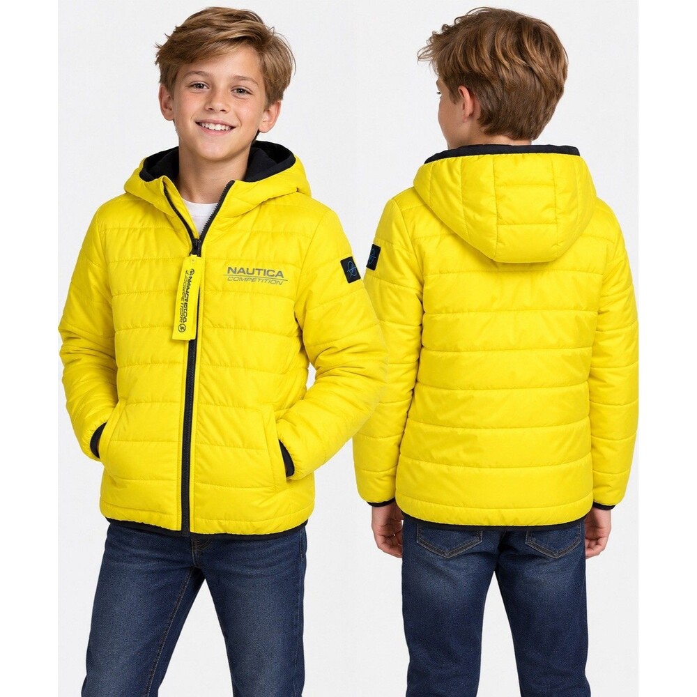 Nautica Competition Kids Blazing Yellow Quilted Hooded Puffer Jacket Size 10/12